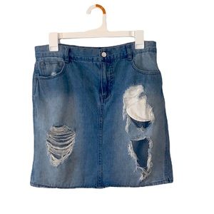 Forever 21 Extreme Distressed Light Blue Denim Skirt size 28